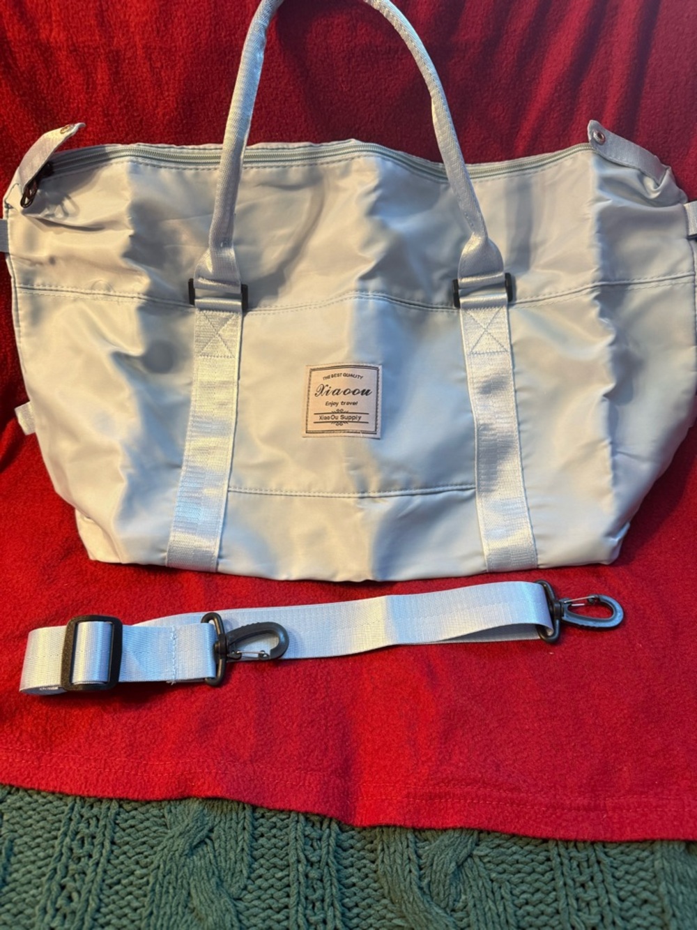 Light Blue Travel Duffel Bag with Shoulder Strap